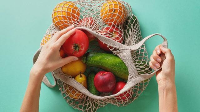 net bag with fruit and veg